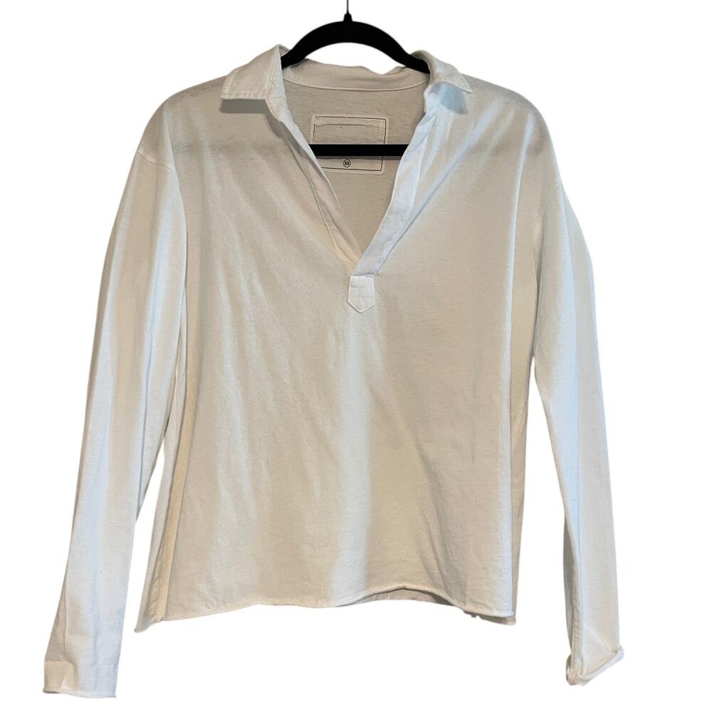 Frank & Eileen Henley Popover Shirt Patrick Raw Hem Long Sleeve White Size XS - Picture 2 of 8